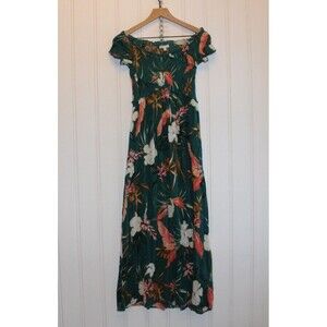 Patrons Of Peace Maxi Dress Womens S Green Smocked Floral Boho Bloomcore Fairy